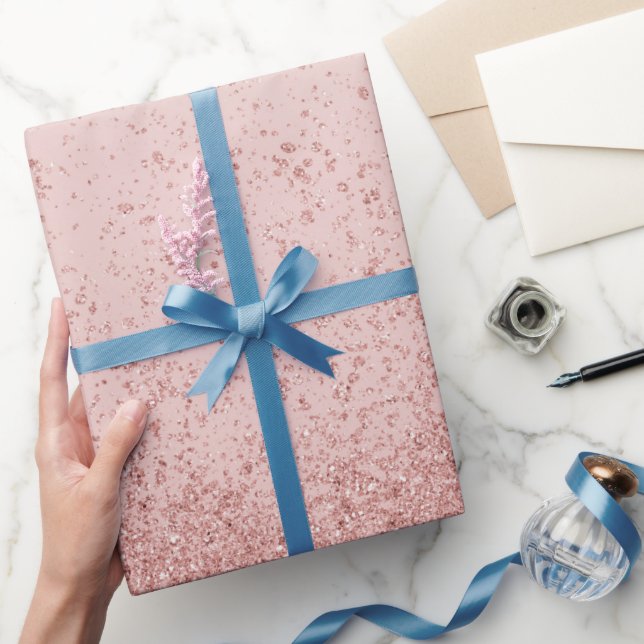 Papier Cadeau Faux Pailleté Rose Pâle  (Cadeaux)