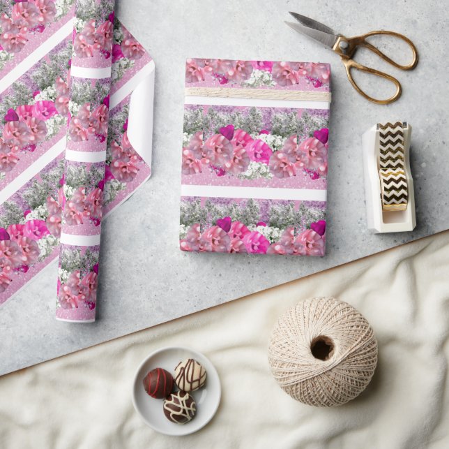 Papier cadeau faux paillettes roses et rose (Artisanat)