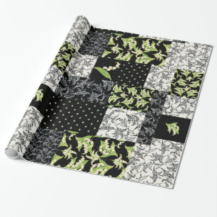 Papier Cadeau Faux Patchwork Cadeau : Lily de la Vallée, Noir