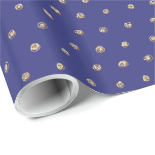 Papier Cadeau Faux Pois or sur Dark Periwinkle Blue
