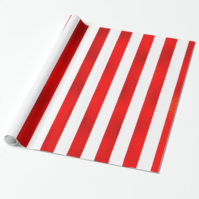Papier Cadeau Faux Red White Vertical Stripes "Candy Stripe" (Déroulé)
