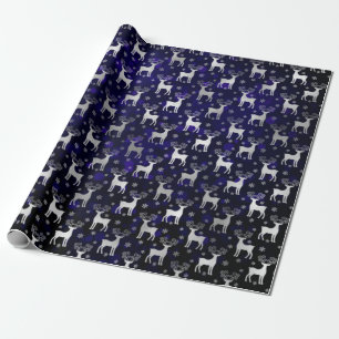 Papier Cadeau Faux Renne de Noël en feuille d'argent & bokeh ble