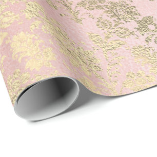 Papier Cadeau Faux Royal Gold Floral Poudre Floral Pearly Rose