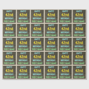 Papier Cadeau Faux Wood, Peint Texte Look, 42e anniversaire + No