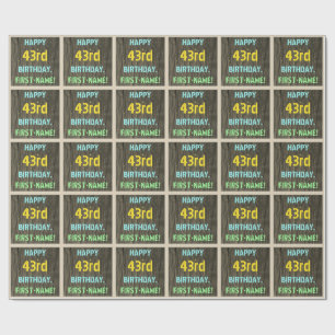 Papier Cadeau Faux Wood, Peint Texte Look, 43ème anniversaire +