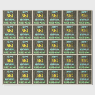 Papier Cadeau Faux Wood, Peint Texte Look, 51e anniversaire + No