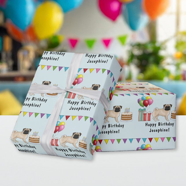 Papier Cadeau Fawn Carlin Chien Cartoon Mops Colorful Anniversai (Créateur téléchargé)