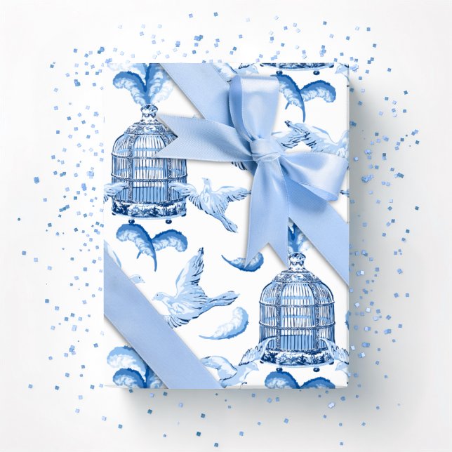 Papier Cadeau Feathered Fete in Blue Porcelain (Créateur téléchargé)