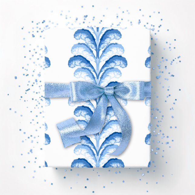 Papier Cadeau Feathered Fete Stripe in Blue Porcelain (Créateur téléchargé)