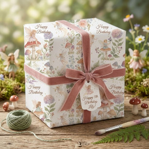 Papier Cadeau Fée de la Forêt Enchantée Aquarelle 5e Anniversair