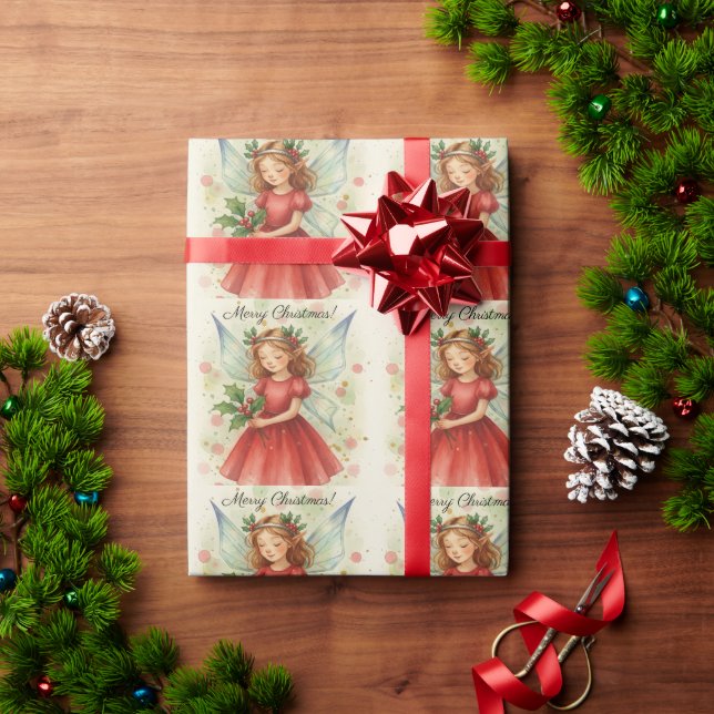 Papier Cadeau Fée de Noël Art à l'aquarelle (Cadeau de vacances)