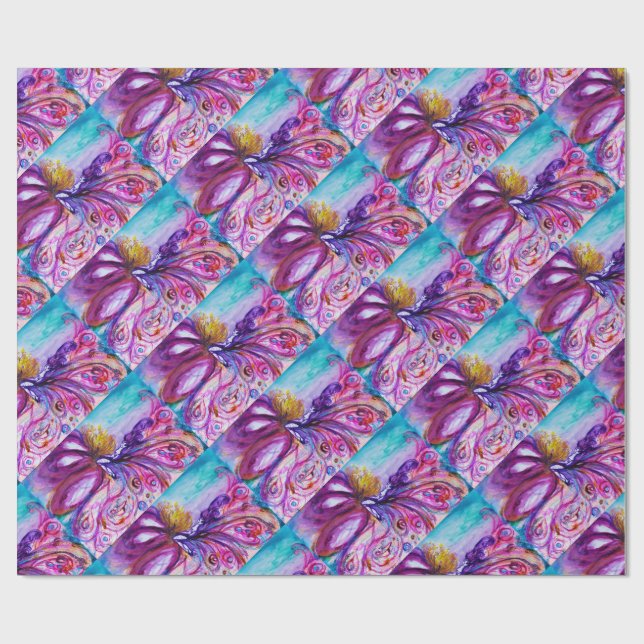 PAPIER CADEAU FÉE FLEUR WHIMSICALE MIGNONNE EN ROSE, ÉCLAIRS D'O (Plat)