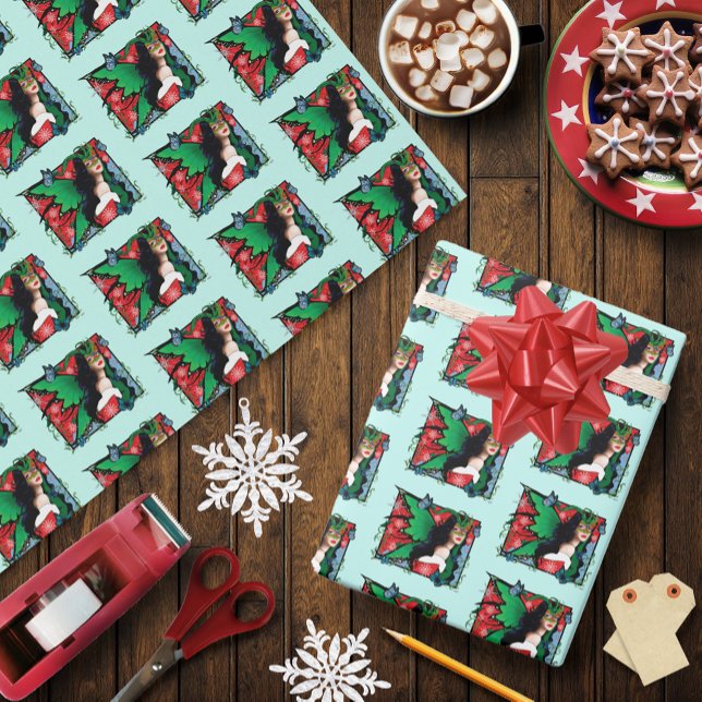 Papier Cadeau Fée Solstice Rouge Vert Noël (Créateur téléchargé)