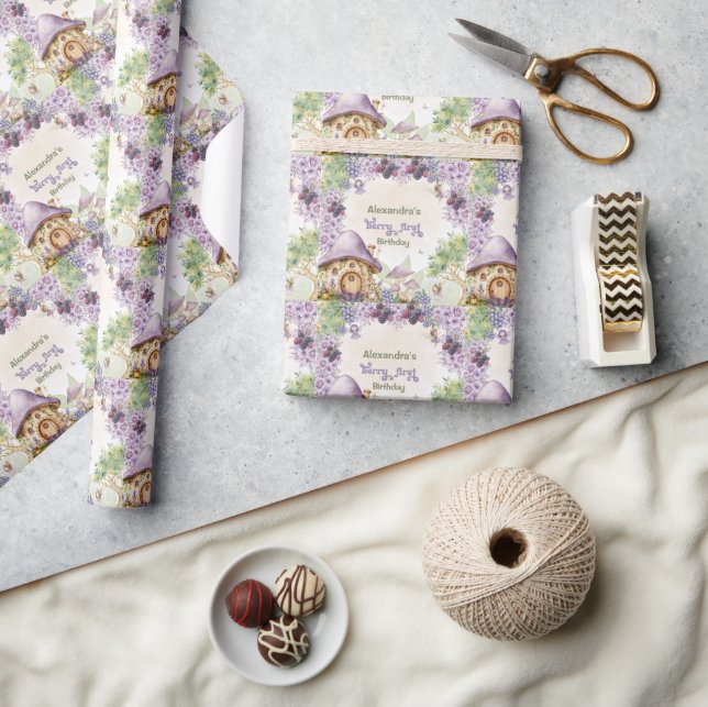Papier Cadeau Fée Violette Première Baie Premier Anniversaire (Artisanat)