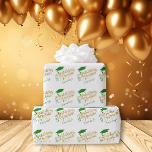 Papier Cadeau Félicitations Année Supérieure Monogramme Or Vert