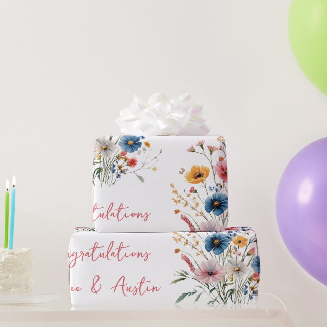 Papier Cadeau Félicitations aux Mariages et aux douches Fleur sa (Cadeaux de fête)