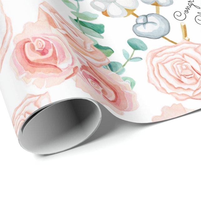 Papier Cadeau Félicitations aux Roses de pays mariages - Ajouter (Coin rond)