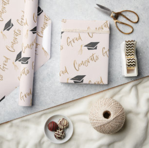 Papier Cadeau Félicitations Bac de Grad Gold Foil et Tassel