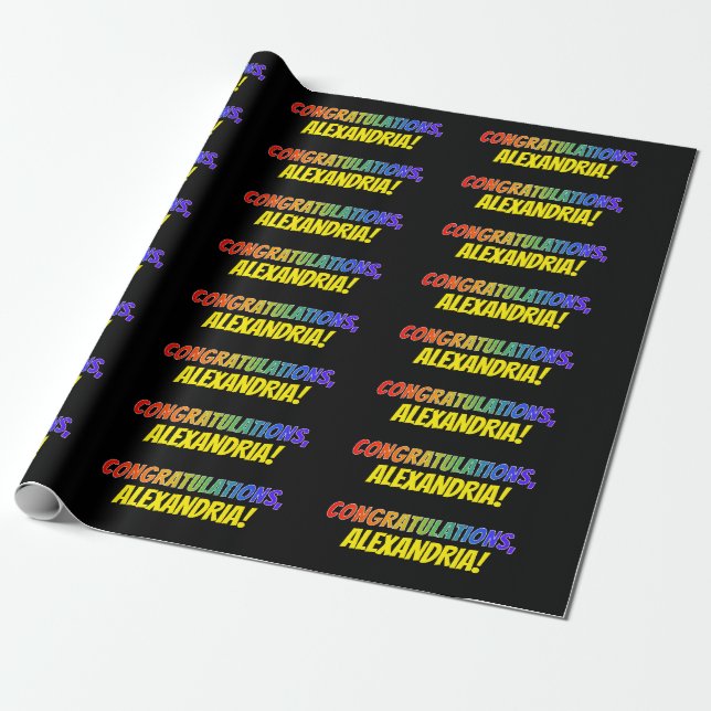 Papier Cadeau "FÉLICITATIONS" coloré + Nom personnalisé (Déroulé)