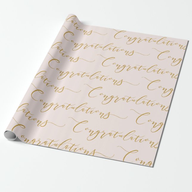 Papier Cadeau Félicitations écriture moderne rose et or (Déroulé)
