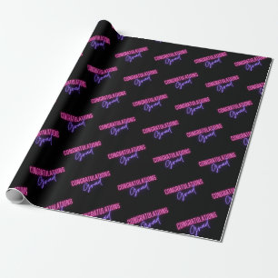 Papier Cadeau félicitations grad, rose violet néon motif noir