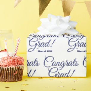 Papier Cadeau Félicitations grand blanc marine bleu classe année