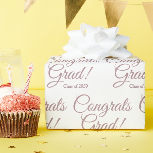 Papier Cadeau Félicitations grand blanc rose cours d'écriture pe (Fête d'anniversaire)
