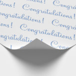 Papier Cadeau Félicitations Mariage Baby Shower Script Bleu<br><div class="desc">Félicitations !  Papier bleu pour un mariage,  enterrement de vie de jeune fille,  baby shower,  promotion,  nouveau bébé garçon,  etc.  Simple et doux.</div>