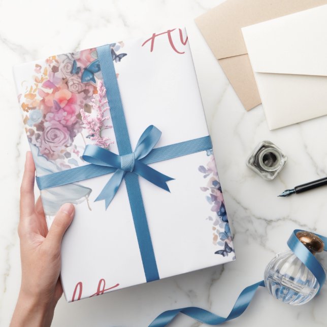 Papier Cadeau Félicitations Mariage/Douche Rose Floral Heart (Cadeaux)