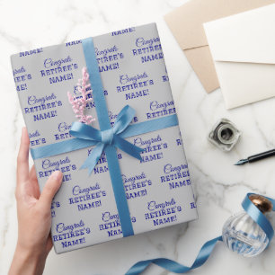 Papier Cadeau Félicitations Personnalisées Retraite ! Bleu marin