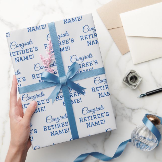 Papier Cadeau Félicitations Personnalisées Retraite ! Bleu sur a (Cadeaux)