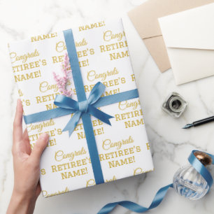 Papier Cadeau Félicitations Personnalisées Retraite ! Or blanc e