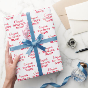 Papier Cadeau Félicitations Personnalisées Retraite ! Rouge sur