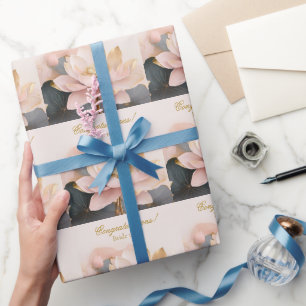 Papier Cadeau Félicitations pour la douche de mariée Rose Lotus