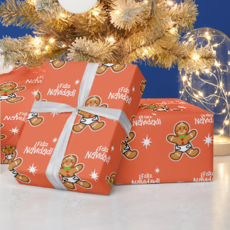 Papier Cadeau ¡Feliz Navidad! Baby Gingerbread on Sunset Orange