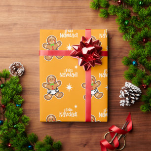 Papier Cadeau ¡Feliz Navidad ! Bébé pain d'épices sur orange