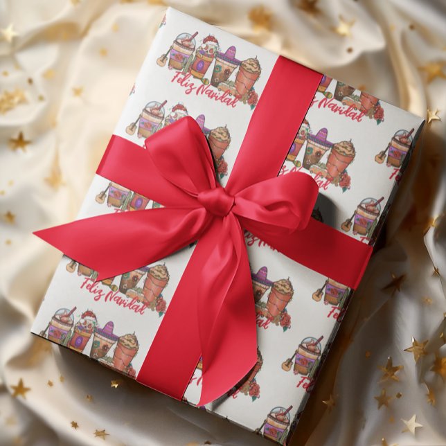 Papier Cadeau Feliz Navidad Christmas Mexico Café Boissons (Créateur téléchargé)