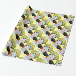 Papier Cadeau FEMME AVEC TURBAN JAUNE ORIENTAL / Mode Beauté