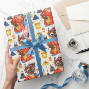 Papier Cadeau Femme de ménage chat nettoie la maison