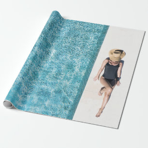 Papier Cadeau Femme en noir bikini fond et blanc soleil casquett