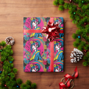 Papier Cadeau Femme geisha japonaise en kimono traditionnel