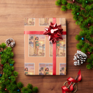 Papier Cadeau Femme Hawaïenne de Style Rétro Épinglée