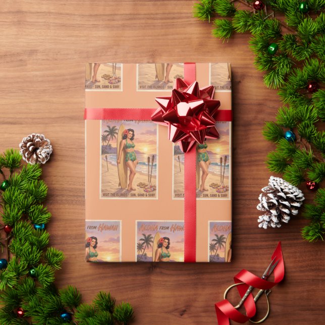 Papier Cadeau Femme Hawaïenne de Style Rétro Épinglée (Cadeau de vacances)