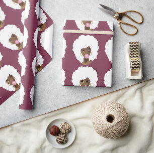 Papier Cadeau Femme noire, Afro blanche, Bubblegum rose, Violet