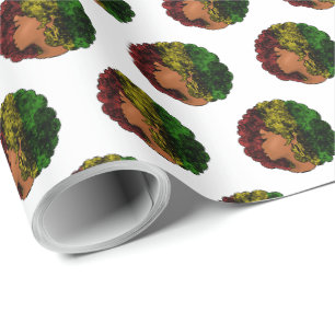 Papier Cadeau Femme noire rasta afro rouge jaune vert