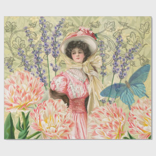 Papier Cadeau Femme victorienne florale rose Régence