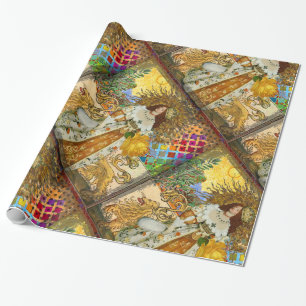 Papier Cadeau Femme Vintage Soleil Doré : Art Collage Zodiaque L