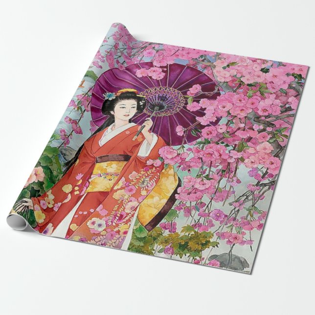 Papier Cadeau Femmes Japonaises En Kimono - Rideau De Douche (Déroulé)