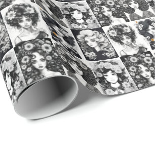 Papier Cadeau Femmes Whimsical en noir et blanc