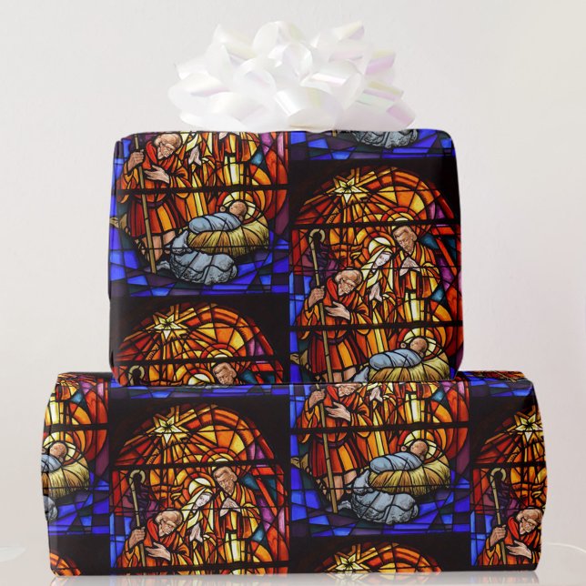 Papier Cadeau Fenêtre en verre tendu Nativité Bébé Jésus Noël (Créateur téléchargé)